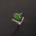 wholesale 925 Sterling Silver Inlaid Jasper Ring Certificate, Fashionable Natural Green Jade Stone Ring Cabochon Hetian Jade Openable Women's Ring-0-1