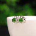 wholesale 925 Sterling Silver Inlaid with Green Hetian Jade Flower Earrings for Women, Comes with Certificate-0-1