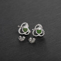 wholesale 925 Sterling Silver Inlaid with Green Hetian Jade Flower Earrings for Women, Comes with Certificate-0-2