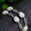 wholesale 925 Sterling Silver Inlaid with Hetian Jade Bracelet with Certificate, Fashionable and Unique Gift for Girlfriend or Best Friend's Birthday, Jade Stone Bracelet-0-2