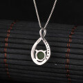 wholesale 925 Silver Inlaid Hollow Green Jade Pendant for Women with Certificate, Ancient Style Natural Hetian Jade Pendant-0-2