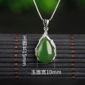 wholesale Retro 925 sterling silver pendant with certificate, inlaid with teardrop-shaped green jade, fashionable Hetian jade bamboo knot necklace for women-0-5