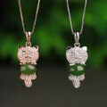 wholesale Rose gold-plated 925 silver with certificate, Hetian jade pendant, jade green cat, minimalist fashion style, women's necklace-0-0