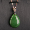 wholesale 18K Gold 5-piece Green Jadeite Pendant with Certificate, Natural Hetian Jade Waterdrop Necklace, Gold-Encased Jade-0-3