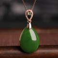 wholesale 18K Gold 5-piece Green Jadeite Pendant with Certificate, Natural Hetian Jade Waterdrop Necklace, Gold-Encased Jade-0-2