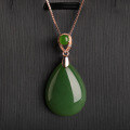 wholesale 18K Gold 5-piece Green Jadeite Pendant with Certificate, Natural Hetian Jade Waterdrop Necklace, Gold-Encased Jade-0-1