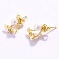 wholesale 925 Sterling Silver Korean Style Sweet Star Earrings for Women, Fashion Five-Point Star Pearl Ear Studs, Japanese Minimalist Light Luxury Silver Jewelry-0-1