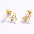 wholesale 925 Sterling Silver Korean Style Sweet Star Earrings for Women, Fashion Five-Point Star Pearl Ear Studs, Japanese Minimalist Light Luxury Silver Jewelry-0-2