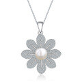 wholesale S925 Metal Fashion Petal Micro-Paved Zircon Pendant with Freshwater Pearl Necklace for Women-0-4