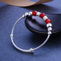 wholesale 990 Sterling Silver Korean Simple Red Agate Bangle Bracelet for Women, Children, and Babies Wholesale-0-3