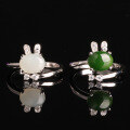 wholesale [925 Sterling Silver] Movable Adjustable Pure Silver Rabbit Natural Hetian Jade Ring for Women with Certificate, 925 Sterling Silver Inlaid with Green Jade Wholesale-0-3