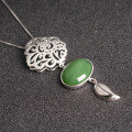 wholesale Sterling Silver Inlaid with Hetian Jasper Pendant Natural, Direct from Manufacturer Ethnic Style Leaf Vintage Totem Necklace Pendant-0-1