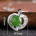 wholesale 925 Silver Inlaid Semi-Circular Green Jade Pendant with Appraisal Certificate, Hollow-Out Heart-Shaped Vintage Jade Necklace for Women-0-3