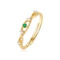 wholesale 9K Gold Plated Vintage Style Electroformed Ring with Emerald, Versatile and Elegant Forest Fairy Aesthetic Accessory for Women-0-5