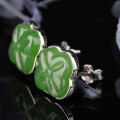wholesale 925 Sterling Silver Four-Leaf Clover Jasper Earrings for Women with Certificate Green Jade Earrings Hetian Jade Stud Earrings Wholesale-0-1