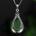 wholesale 925 Sterling Silver Wholesale with Certificate Green Jade Pendant Ancient Style Waterdrop Hetian Jasper Necklace Pendant Necklace-0-2