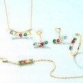 wholesale 9K gold jewelry natural opal pendant collarbone chain with red and blue spinel gemstone necklace for women-0-3