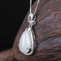 wholesale 925 Sterling Silver with Certificate Flower Clasp Inlaid with Hetian Jade Pendant, Palace Ancient Style Necklace Water Drop White Jade Pendant for Women-0-1