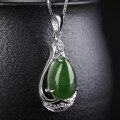 wholesale 925 Sterling Silver Wholesale with Certificate Green Jade Pendant Ancient Style Waterdrop Hetian Jasper Necklace Pendant Necklace-0-1
