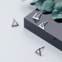 wholesale S925 Sterling Silver Women's Hollow Black Triangle Earrings Trendy Geometric Minimalist Couple Jewelry E6592-S925 Silver Silver Model 925 Silver