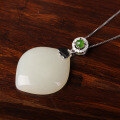 wholesale 925 sterling silver with certified natural Hetian jade pendant, fashionable peach-shaped teardrop gemstone necklace for women-0-3