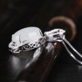 wholesale 925 Silver Egg-shaped Pendant with Egg-faced Hetian Jade, Fashionable Women's Jade Pendant Necklace Jewelry Wholesale-0-1