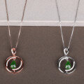 wholesale Fashion 925 Silver Plated Rose Gold Inlaid with Hetian Jasper Natural Jade Round Pendant Necklace for Women Wholesale-0-2
