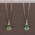 wholesale Rose gold plated 925 silver inlaid with Hetian jade pendant necklace natural jade retro vase pendant collarbone chain-0-2