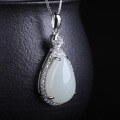 wholesale 925 Sterling Silver Wholesale Pendant with Hetian Jade, Certified Palace Retro Style Feng Shui Water Drop White Jade Pendant for Women-0-1