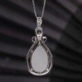 wholesale 925 Silver with Certificate, Waterdrop Hetian Jade Pendant Necklace, Wholesale Ethnic Style Large Jade Pendant, White Jade Ornament-0-2