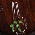 wholesale 925 Silver Inlaid with Hetian Green Jade Long Tassel Earrings, Leaf Design in Vintage Qipao Style-0-5