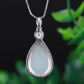 wholesale 925 Sterling Silver Wholesale Pendant with Hetian Jade, Certified Palace Retro Style Feng Shui Water Drop White Jade Pendant for Women-0-2