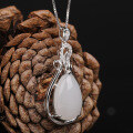 wholesale 925 Silver with Certificate, Waterdrop Hetian Jade Pendant Necklace, Wholesale Ethnic Style Large Jade Pendant, White Jade Ornament-0-1