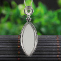 wholesale 925 Sterling Silver Inlaid with Hetian Jade Pendant with Certificate, Factory Direct, National Trend Retro Style, White Jade Marquise Olive-Shaped Necklace-0-3
