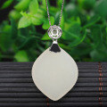 wholesale 925 sterling silver with certified natural Hetian jade pendant, fashionable peach-shaped teardrop gemstone necklace for women-0-2