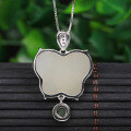 wholesale 925 Sterling Silver Fashionable Natural Hetian Jade Pendant with Certificate, White Jade Butterfly Gemstone Necklace for Women-0-3