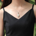 wholesale 925 Sterling Silver Inlaid with Hetian Jade Pendant with Certificate, Factory Direct, National Trend Retro Style, White Jade Marquise Olive-Shaped Necklace-0-1