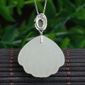 wholesale 925 silver inlaid with Hetian jade pendant with appraisal certificate, shell-shaped, new Chinese style, Hanfu accessory for women-0-3