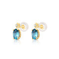wholesale S925 Sterling Silver Elegant Retro Japanese-style Light Luxury Egg-shaped Blue Topaz Garnet Earrings for Women-0-5