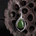 wholesale 925 Sterling Silver Hollow Ring Zircon Inlaid Green Jade Pendant with Appraisal Certificate, Wholesale-0-0