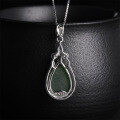 wholesale 925 Silver Hetian Jade Pendant Appraisal Certificate Water Drop Green Jade Retro Ethnic Style Silver Jewelry Necklace-0-2