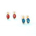 wholesale S925 Sterling Silver Elegant Retro Japanese-style Light Luxury Egg-shaped Blue Topaz Garnet Earrings for Women-0-1
