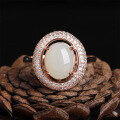 wholesale Sterling silver rose gold-plated Hetian jade ring with certificate,-0-0