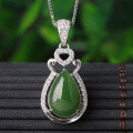wholesale 925 Sterling Silver Inlaid Hetian Jade Pendant, Ethnic Style Hollow-Out Waterdrop Jade Necklace for Women with Certificate-0-0