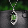 wholesale [925 Sterling Silver] Ethnic Style Hollowed-out Semi-circular Hetian Jade Pendant Necklace for Women with Certificate-0-0