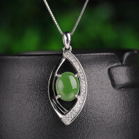 wholesale [925 Sterling Silver] Ethnic Style Hollowed-out Semi-circular Hetian Jade Pendant Necklace for Women with Certificate-Jadeite 8*10mm pendant (without chain)  925 silver