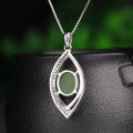 wholesale [925 Sterling Silver] Ethnic Style Hollowed-out Semi-circular Hetian Jade Pendant Necklace for Women with Certificate-0-3