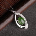 wholesale [925 Sterling Silver] Ethnic Style Hollowed-out Semi-circular Hetian Jade Pendant Necklace for Women with Certificate-0-2
