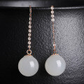 wholesale 18K rose gold minimalist ancient-style jade earrings with 8mm jade beads, long drop earrings for women, with certificate, Hetian jade ear thread-0-1