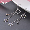 wholesale S925 Sterling Silver Small Fresh Style Long Star Earrings for Women, Full Solid Silver Geometric Square and Circle Earrings-0-3